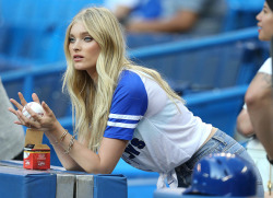 misshosk:  6/8/15 - Elsa Hosk throwing the first pitch of the Minnesota Twins vs. Toronto Blue Jays game at the Rogers Centre in Toronto, Canada