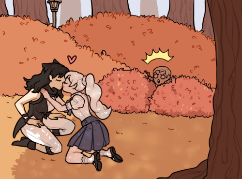 monochrome + schneeblings drawn for @rwbyxw ! :D in thanks for all the lovely art you have shared with me so far <313 year old Weiss meets secretly with her faunus sweetheart Blake. Whitley follows her into the woods to catch her (because he’s a