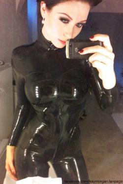 Landoflatex:  Kay Morgan In A Lovely Black Latex Catsuit! 