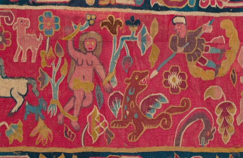 Detail from a tapestry with figurative scenes, Peru, 17th centuryCotton warp and camelid weftThe Met