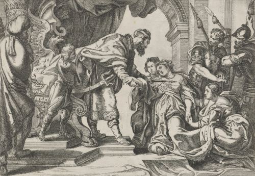 Esther Before Ahasuerus by Willem Panneels after Peter Paul RubensFlemish, c. 1610-1634etchingRijksm