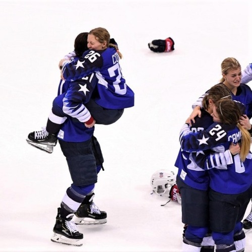 rookie-for-life:Hilary Knight and Kendall Coyne celebrate their shootout victory over Canada to win 