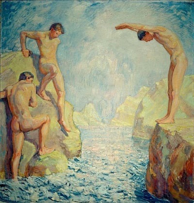 gayartists:Rocky Shore avec des jeunes (1890), Ludwig von Hofmann 