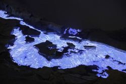 mysticplaces:  Martin Rietze’s photos of the volcano Kawah Ijen in East Java, Indonesia- its sulfer-rich flows and gases rise to temperatures upwards of 600° C, causing the flames to burn a bright, electric blue when viewed at night. photography by