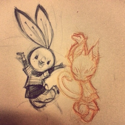 denaesketch:  More sketches from the past two weeks.   A little concept Heather and I have been working on :)  I came up with the kitty, Fiona, and she created Audrey, the bunny.  She drew Audrey in the first three images!  I’ll probably be posting