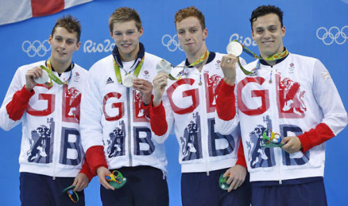 Stephen Milne, Duncan Scott, Dan Wallace and James Guy win silver in the 4x200m freestyle relay 