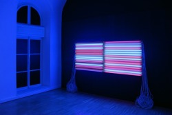 projectorss:  HANS KOTTER, replaced, fluorescent lamps and contact breaker wall paint, galerie viltin, budapest, 2011