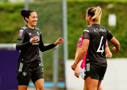 futfemdaily:Christen Press of Manchester United celebrates during the FA Women’s Super League 