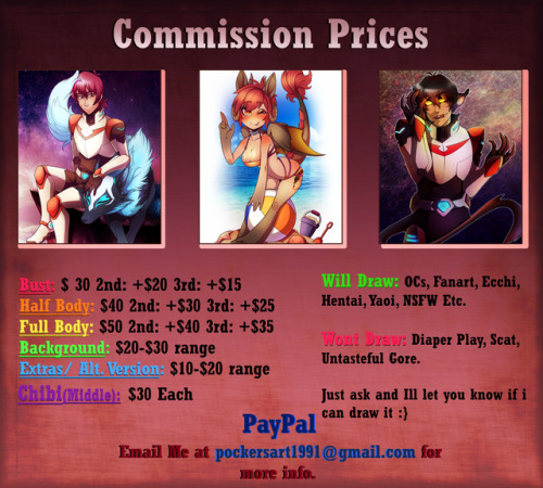 open for commissions. I&rsquo;m in need of money for basic living right now. if your interested 