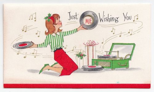 thegroovyarchives: Vintage Teenage Girl with Record Player Christmas Card(via: ebay)