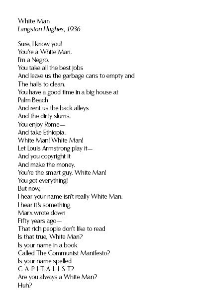 Poem: White Man, Langston Hughes (1936)
