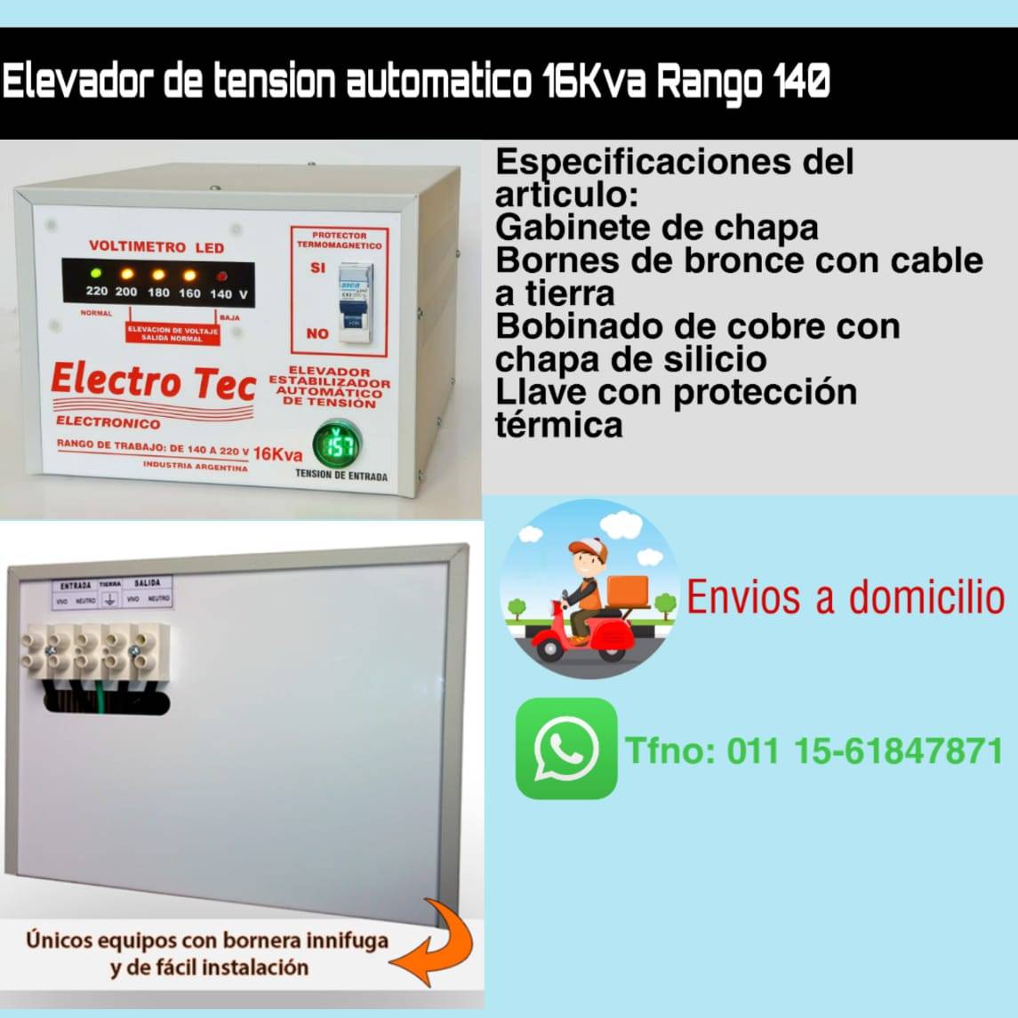 Elevadores De Tension Dolar Cargadores De Baterias Dolar - Elevador Tensión  Automático - Estabilizador Electro - Tec 12000 Watts 12KVA Kva Rango 140v  Especificaciones: Línea - Domiciliaria Modelo - 12000 VA Modelo