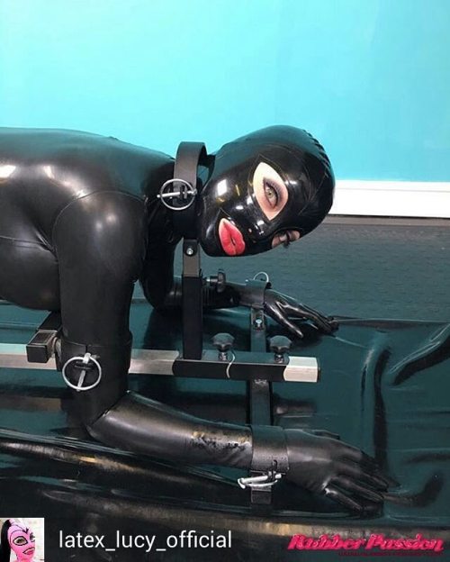 Credit to @latex_lucy_official : Trapped in a bondage device while 2 guys &lsquo;torment&rsq