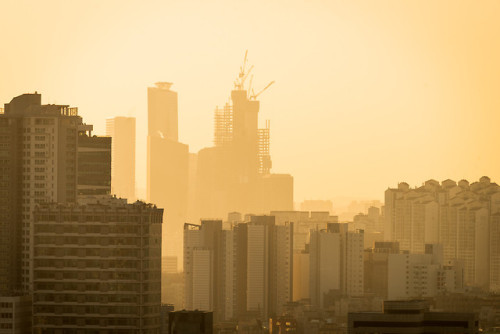 Red winter sunset over Seoul.