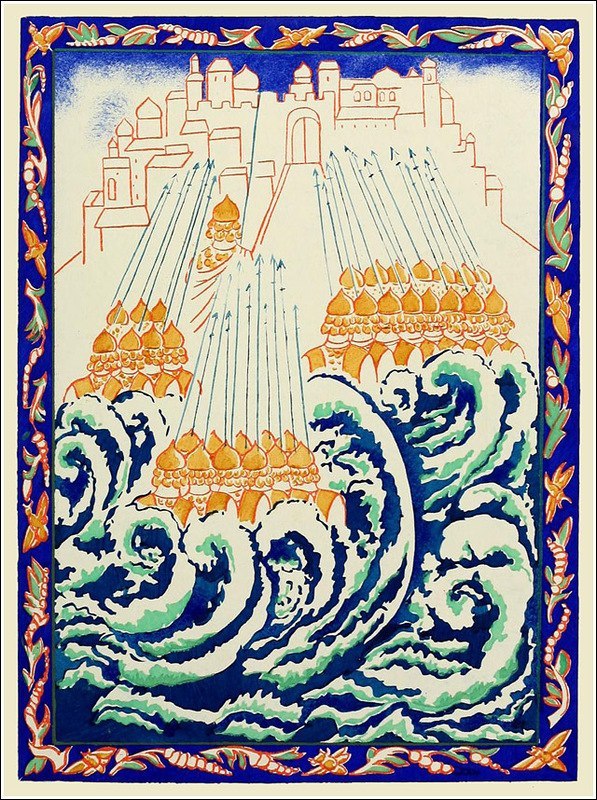 russian-style:  Natalia Goncharova - Illustration to the Tale of Tsar Saltan by Alexander