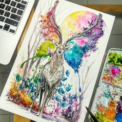 culturenlifestyle:  Mesmerizing Animal Watercolor Portraits by Luqman Reza Indonesia-based artist and illustrator Luqman Reza a.k.a Jongie paints surreal watercolor portraits of animals set in a fantasy landscape. Each image is permeated with vibrant