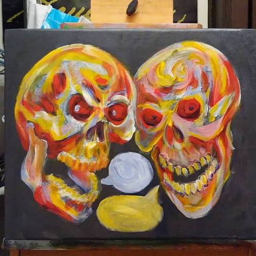 A new painting.  Thank you.  #art #painter #golden #artistsontumblr #artistsoninstagram #acrylic #skulls #painting  (at Melrose, Massachusetts)