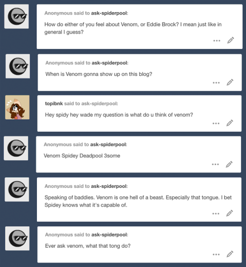 ask-spiderpool: ask-spiderpool: Venom is taking over the blog for the next 6 asks! 