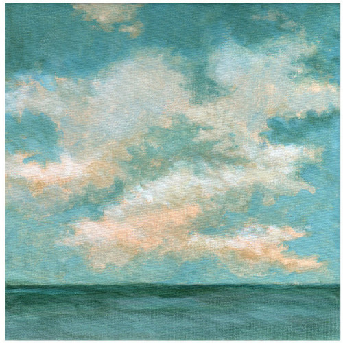 Original Landscape 8x8 Painting on Canvas Cloudy Sky Clouds Ocean Water Waves Sea ❤ liked on Polyvor