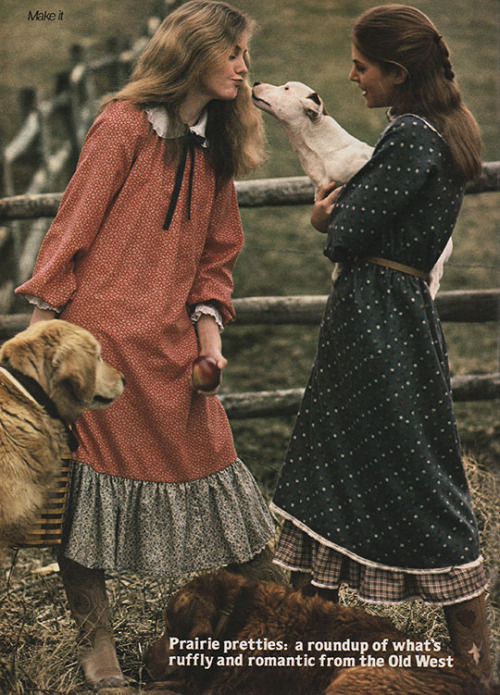 justseventeen:July 1980. ‘A cherry-and-oatmeal calico peasant dress pulled over a round-collared and