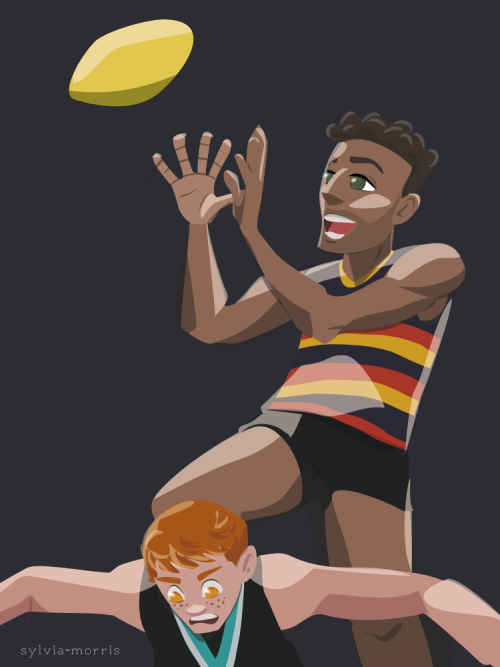 sylvia-morris: In which Dex and Nursey play AFL. (fan art of omgcheckplease)