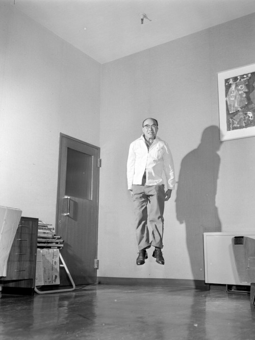 s-h-o-w-a:  Famous Japanese people, including  Honda Motor Co. founder  Soichiro Honda, actor Toshiro Mifune and singer Mie Nakao, jump for The Asahi Simbun newspaper in January  1963