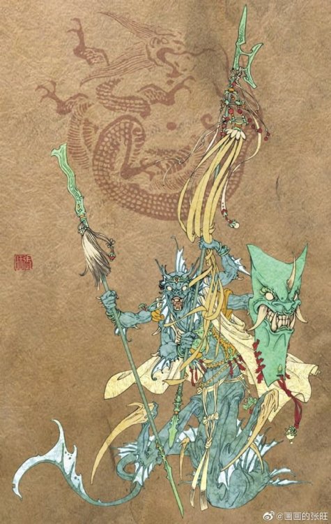 Illustrations of traditional Chinese ghosts and gods in Zhongyuan Festival by画画的张旺.  The last one is