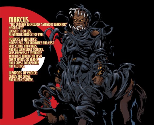hickeybickeyboo:  That last post reminded me that Marcus the Centaur exists in Marvel continuity he is a werewolf centaurwith a symbiote