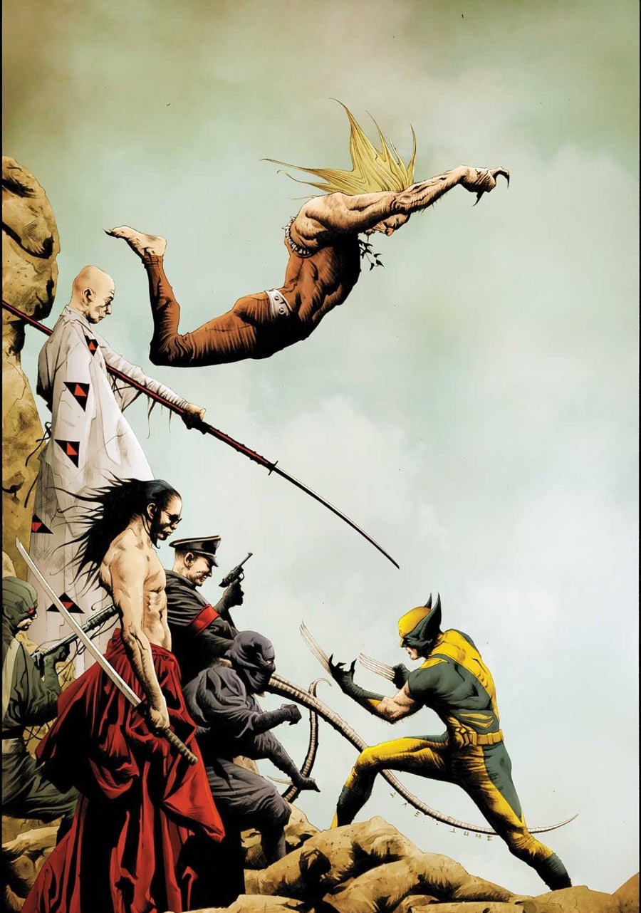 towritecomicsonherarms:  Wolverine and chums by Jae Lee 