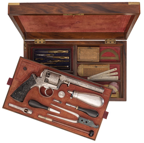 Cased and engraved Adam’ Model 1851 percussion double action revolver  produced by the Pirot Brother