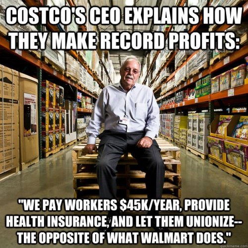 fuckyeahfeminists:Costco CEO Craig Jelinek supports raising the minimum wage.Costco announced record