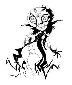 slbtumblng:B&amp;W Minda commish based on a early concept art creepy cute &lt;3