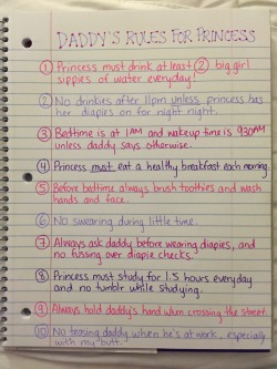 sleepingbeautyyxo:I promise to always be a good girl for you dada! (And I’m not crossing my fingers behind my back, especially in regards to rule number 10 😁😈) @9d3l  Pretty cute.