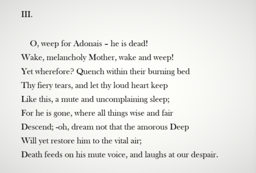 pocketsizedpoetry: Adonaïs : An Elegy on the Death of John Keats. A pastoral elegy written by Percy 