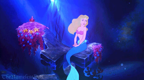 thenamelessdoll:  Wanted to turn one of the other princesses into a mermaid! :D Could not decide if I would go with a blue or pink colouring, so I went with both! :P(Movies used: Sleeping Beauty & The Little Mermaid)