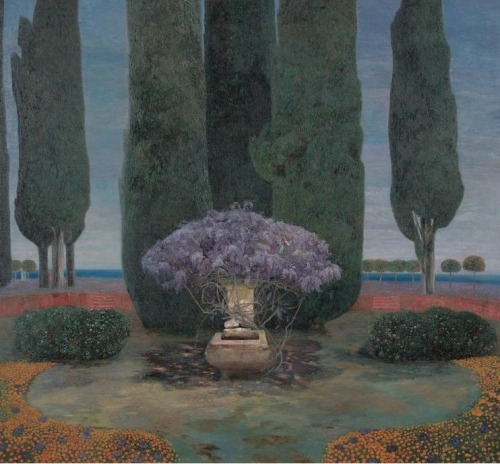 amare-habeo:    Karl Mediz (Austrian, 1868 -  1945)    Wysteria fountain and cypress trees, 1900Oil on canvas, 156.8 x 170.8 cm  