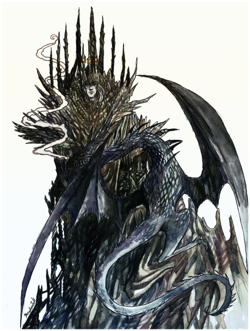 Ancalagon &amp; Melkor (Morgoth) | Tolkien fan art | Silmarillion | Watercolor A4 | by Daswhox &