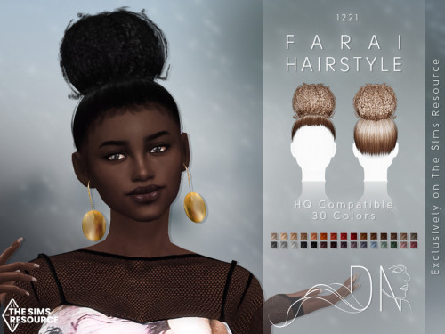 emilyccfinds: Farai Hairstyle by DarkNighTtCreated for: The Sims 4 Farai Hairstyle is an updo, curly