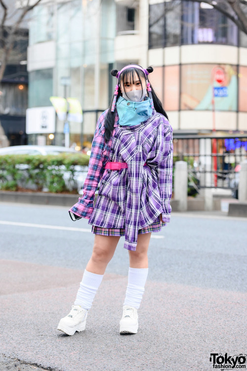 Japanese high school students Moma and Saranrappu on the street in Harajuku wearing kawaii styles by