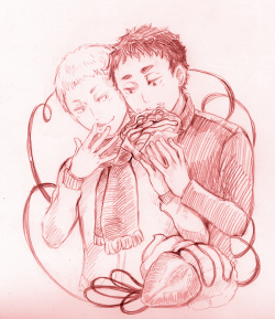 studiotiptop:  Yesterday was ‘International Crepe Day’ so what better way to celebrate that than by drawing some cute crepe-eating MatsuHanas? You go, MakkiMaybe I’ll draw some more cuties eating crepes. Crepes are one of those perfect ship foods