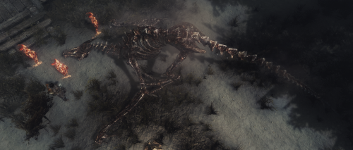 Aless and her atronachs fight the dragon in Morthal
