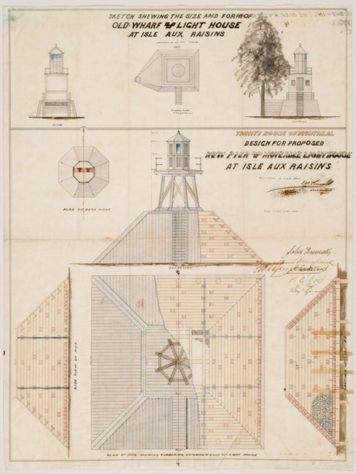 Henri-Maurice Perrault, Lighthouses for the St. Lawrence river, 1865-67.Drawing on tracing cloth. Mo