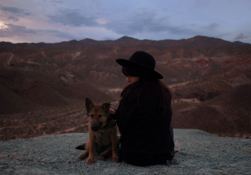 johnandwolf:  Gina and Riley at sunset. This was Riley’s first time hiking and she’s a natural. All she wants to do is run alongside Wolf.Jawbone Canyon, CA / March 2016