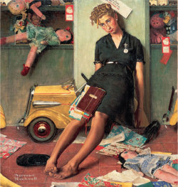  Tired Salesgirl on Christmas Eve, Norman Rockwell 1947. 