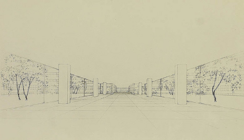 Mies van der Rohe, Industrial building Verseidag, Krefeld, Germany, 1931. 1 Headquarter 2 Clock towe