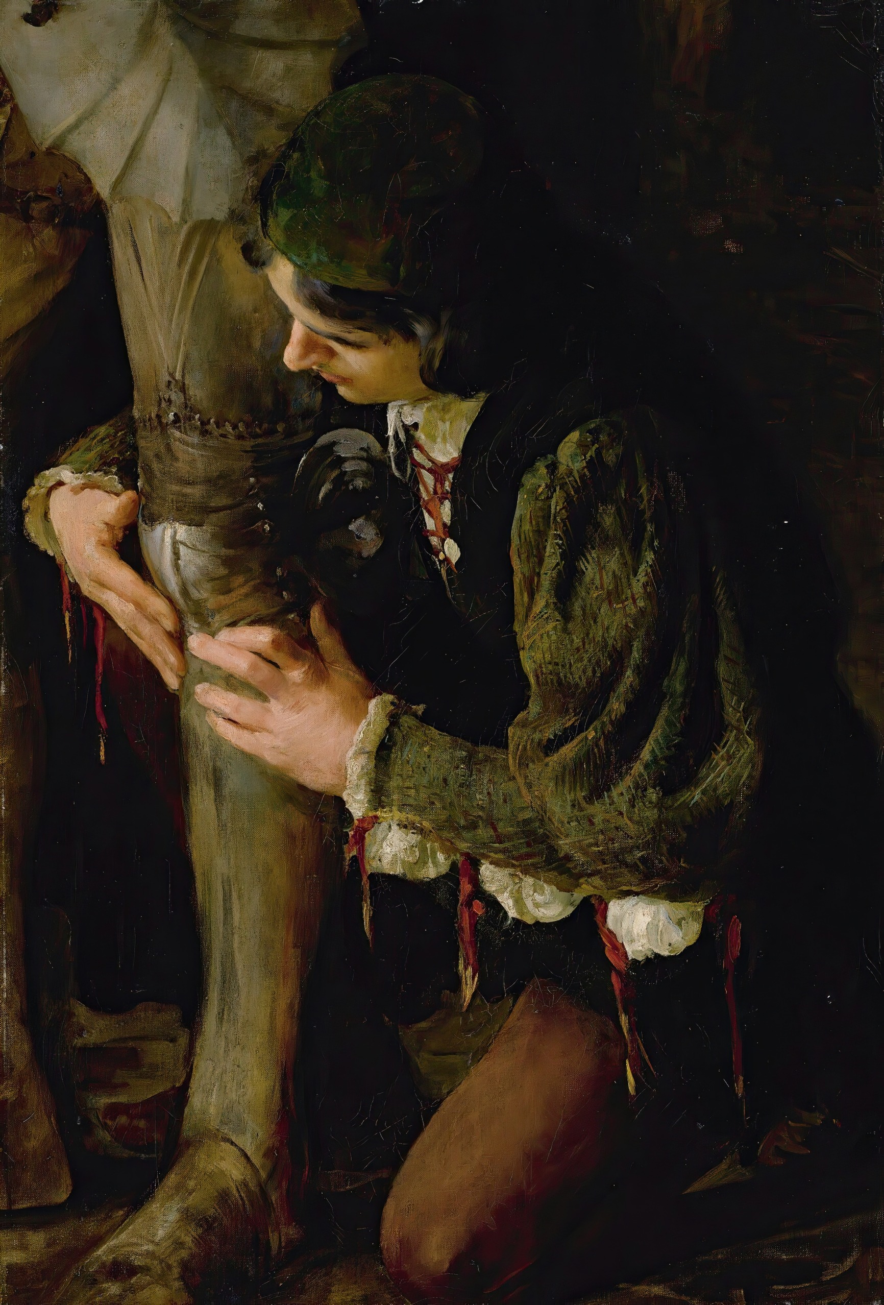 random-brushstrokes:Solomon Joseph Solomon - A Page Buckling On A Knight’s Armour
