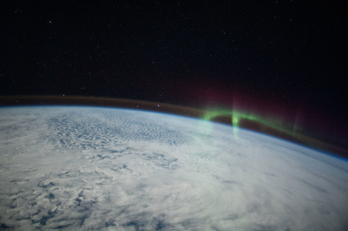 space-pics:A wispy aurora intersects with Earth’s airglow by NASA Johnson