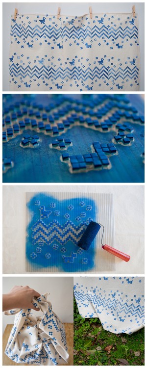 DIY Hand Printed Cross Stitch Fabric The stamp base is clear plastic and then small squares of hard 