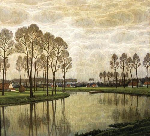 Evarist de Buck (1892 - 1974) - Le Long de la Lys. Oil on canvas.