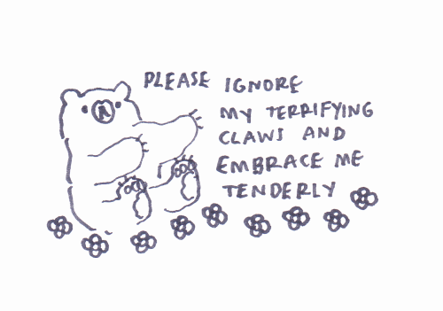 intentnevermakesasound:[Pictured is a drawing of a bear with all four arms outstretched, and a line 